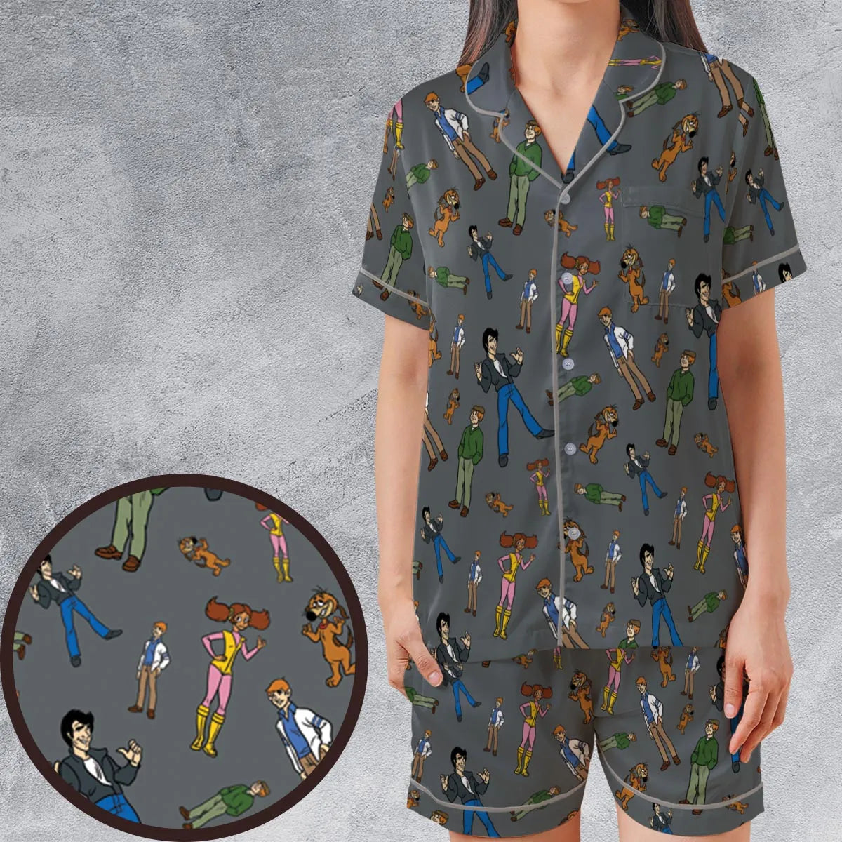 Nostalgic Gang The Fonz and the Happy Days Gang Satin Short-Sleeve Pajamas Set