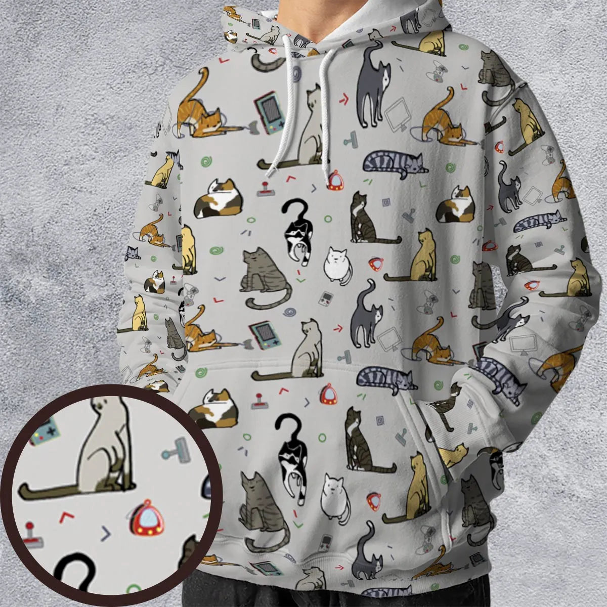Cat the Gamer Pattern All-over Print Hoodie