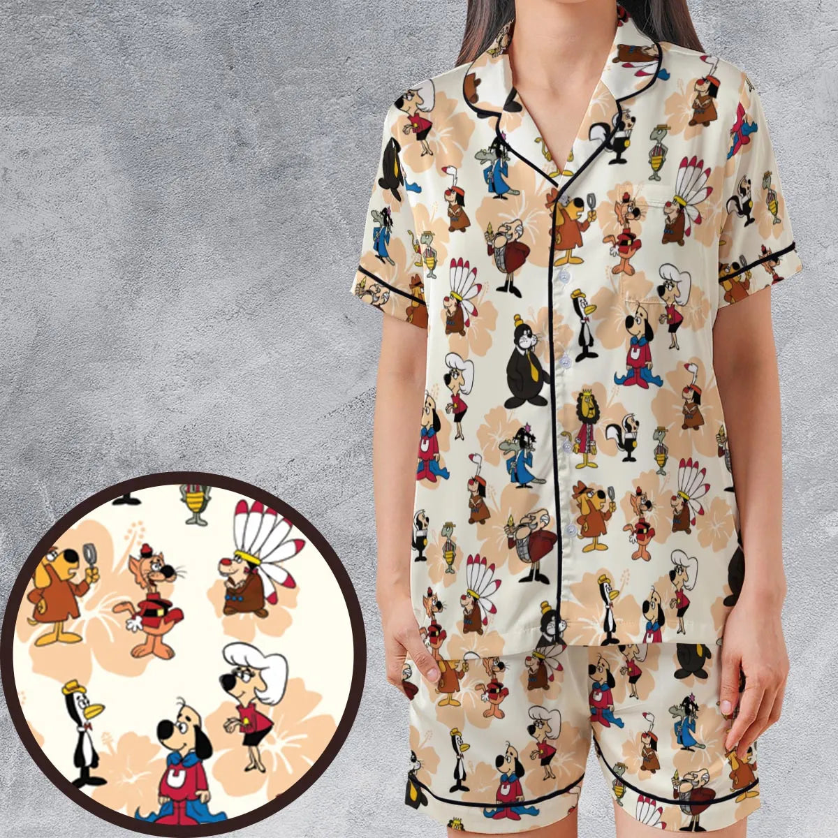 Nostalgia Underdog Characters Satin Short-Sleeve Pajamas Set