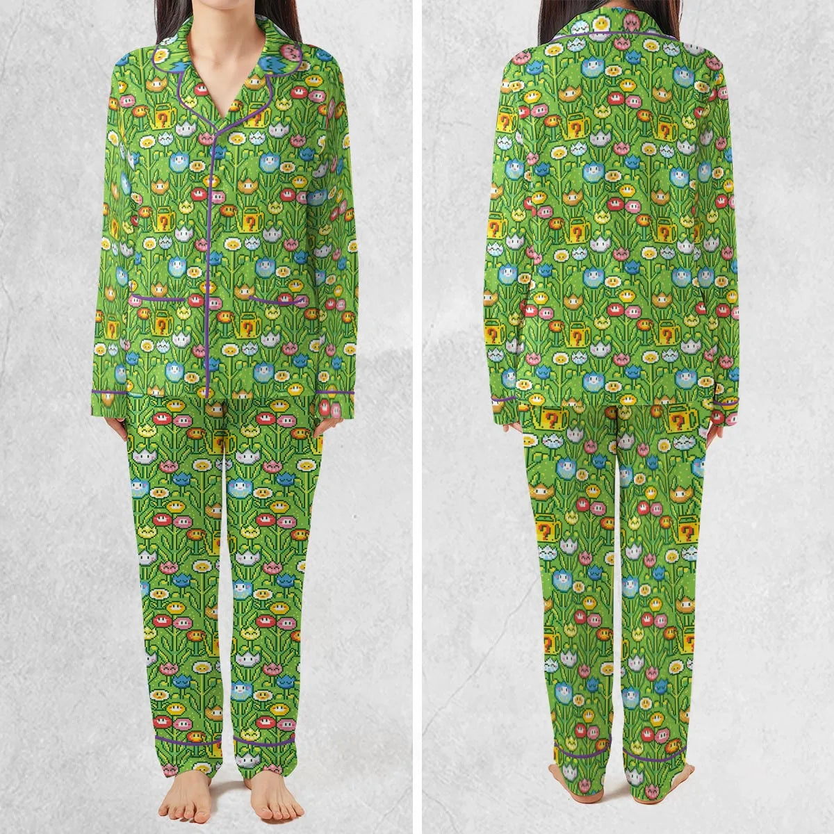 8bit Flower Garden Super Mario Pattern Pajamas Set