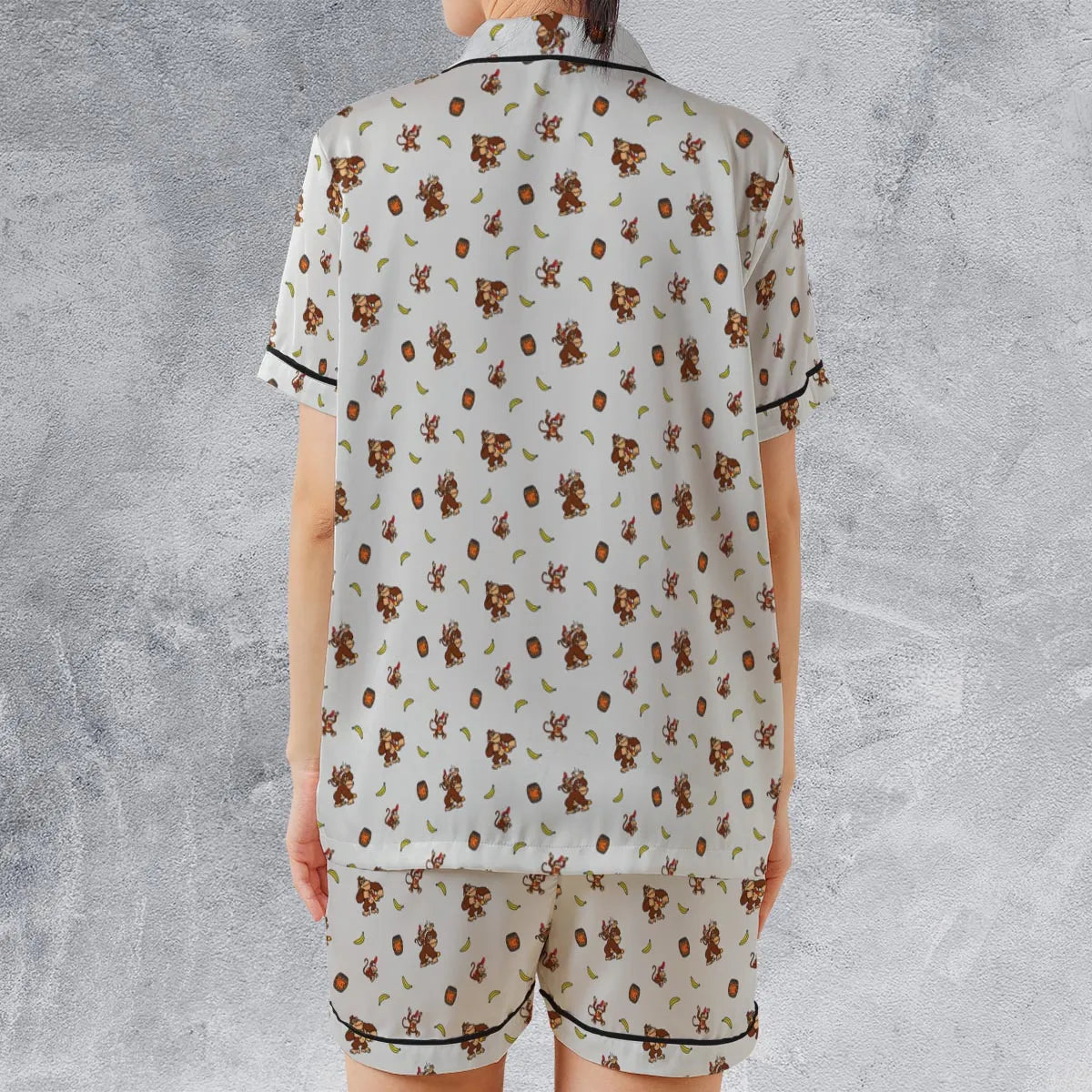 Nintendo Donkey Kong Characters Pattern Satin Short-Sleeve Pajamas Set