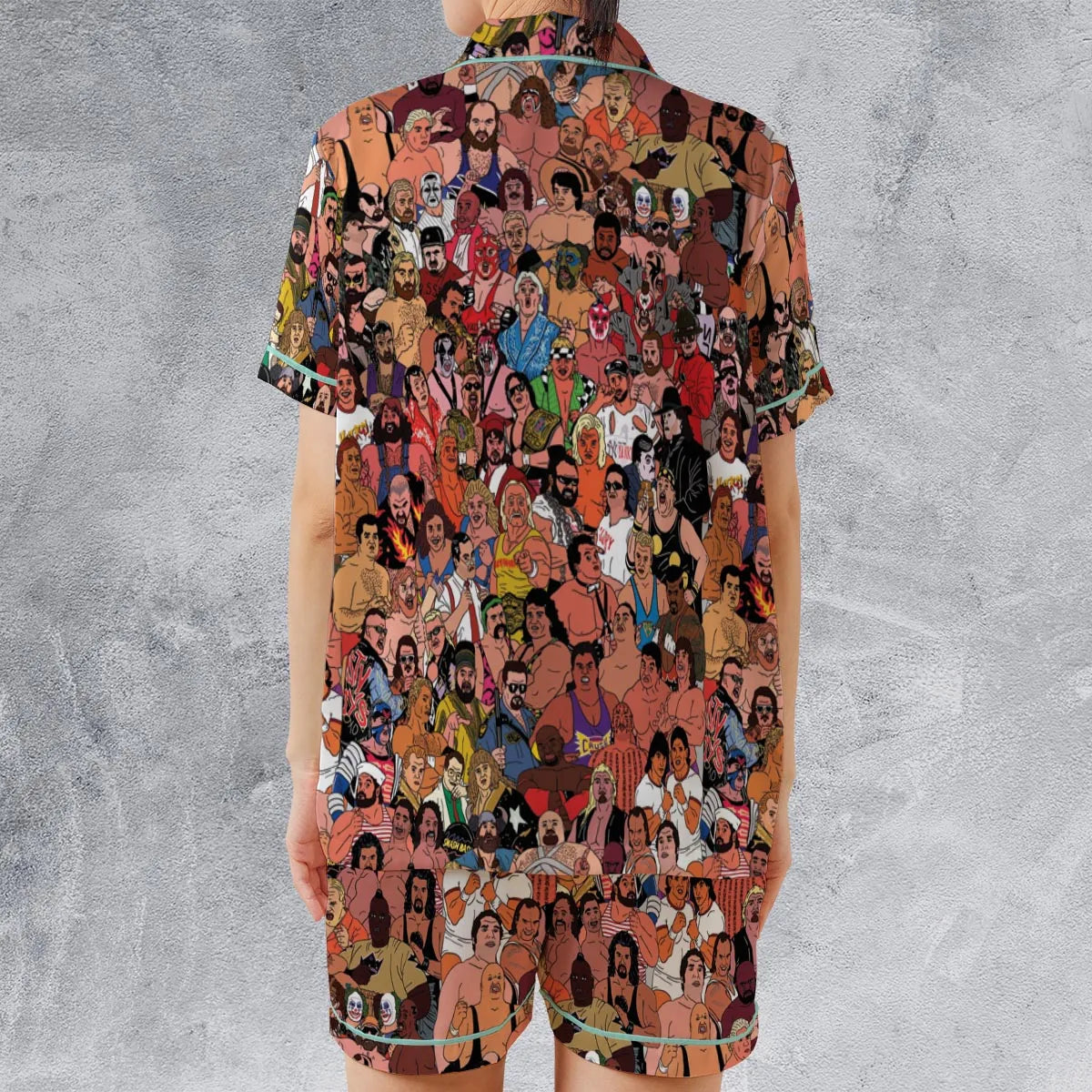 90s Professional Wrestlers Satin Short-Sleeve Pajamas Set
