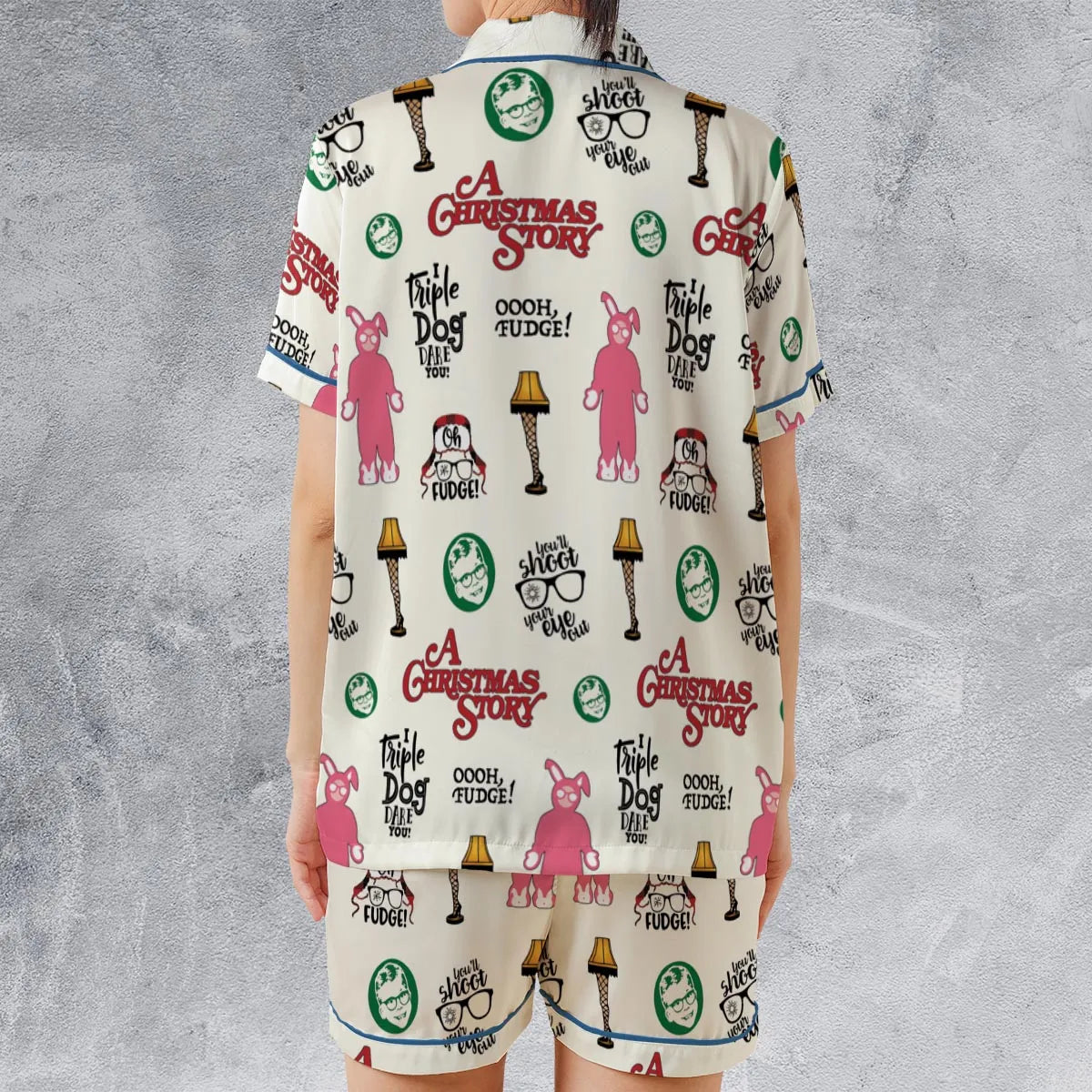 A Christmas Story Pattern Satin Short-Sleeve Pajamas Set