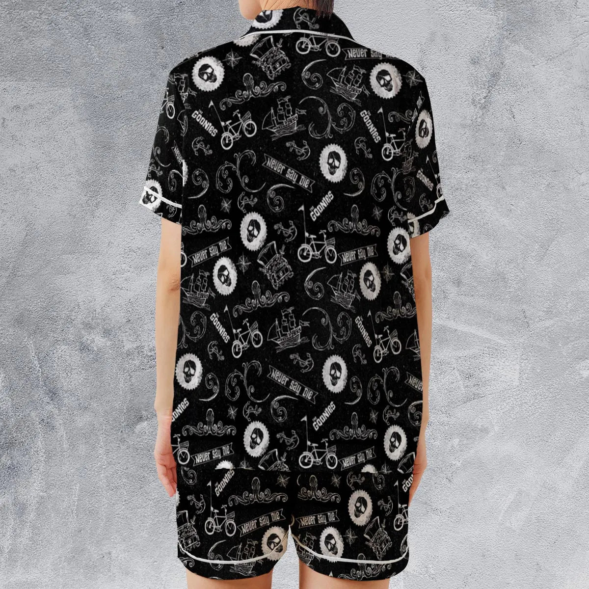Never Say Die The Goonies Pattern Satin Short-Sleeve Pajamas Set