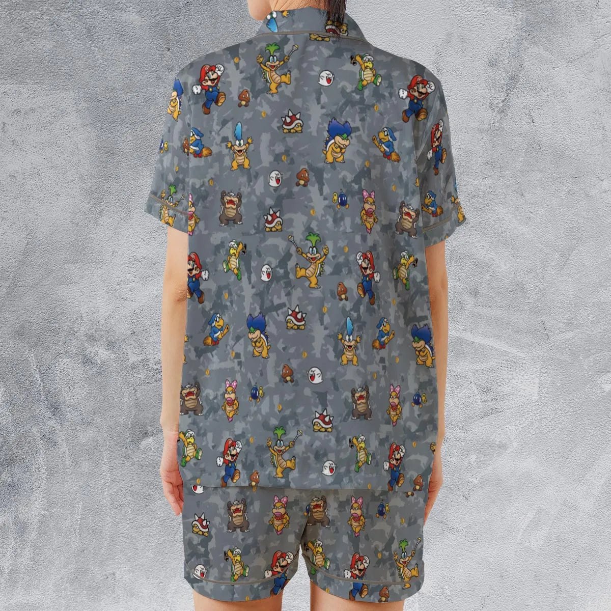 Super Mario Nintendo Video Game Satin Short-Sleeve Pajamas Set
