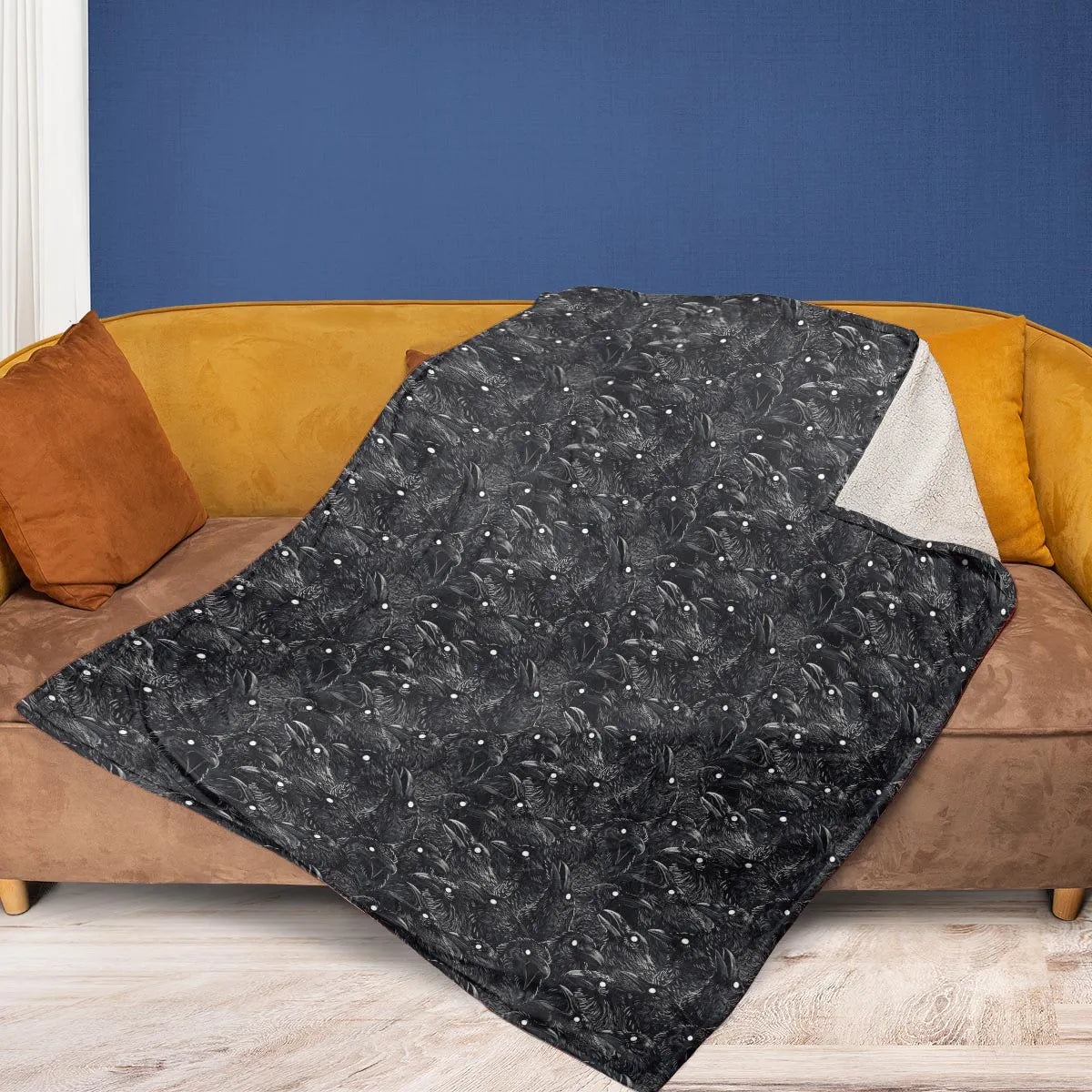 Black Raven Pattern Fleece Blanket