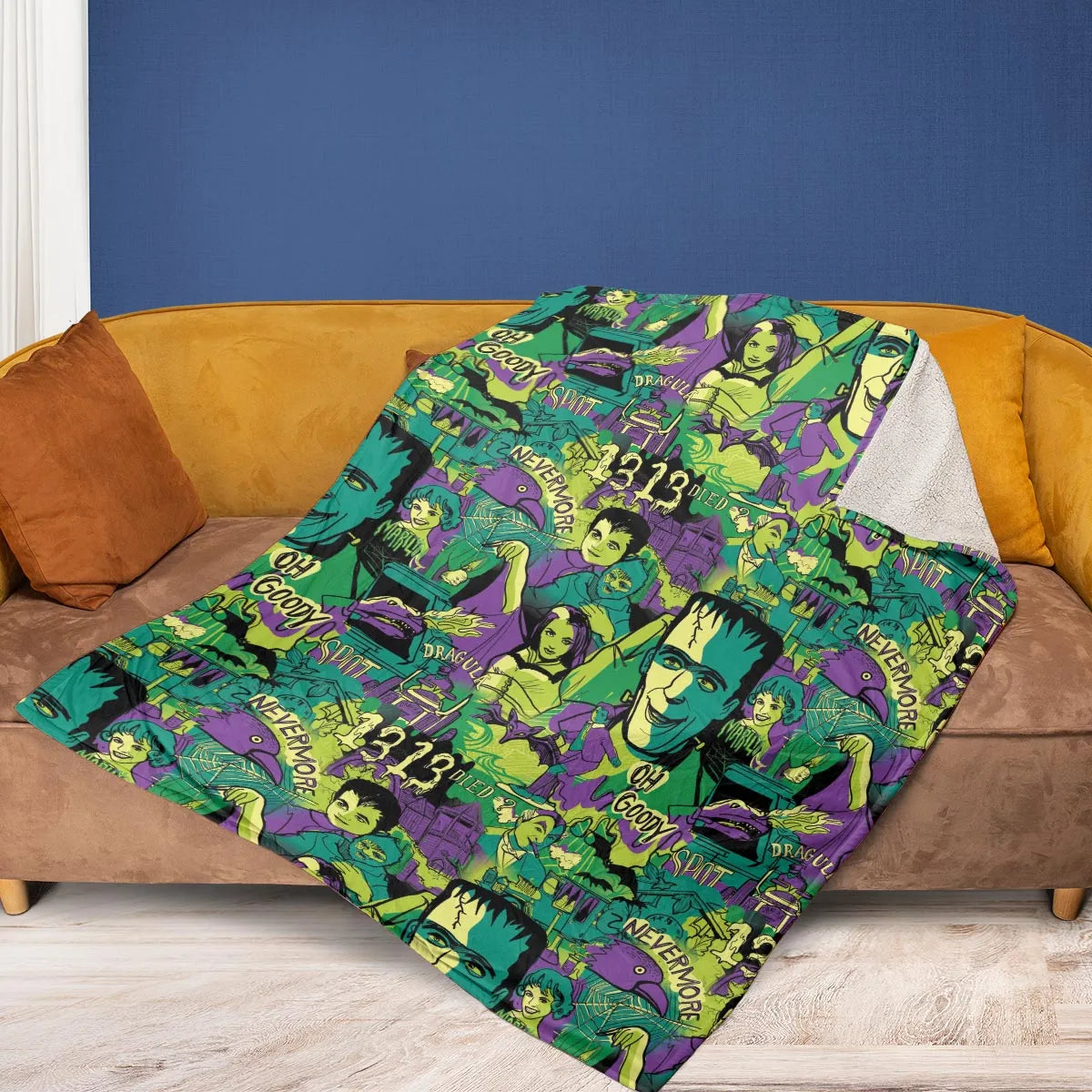Oh Groovy Frankenstein Universal Horror Fleece Blanket