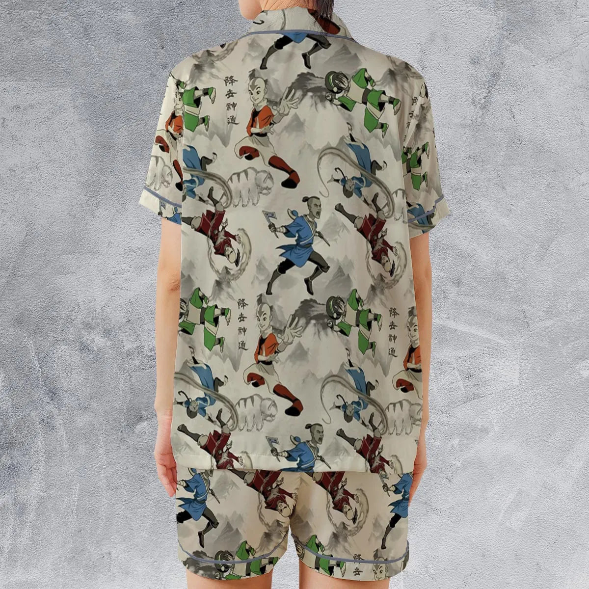 Aang Katara Toph Beifong Sokka Avatar The Last Airbender Satin Short-Sleeve Pajamas Set