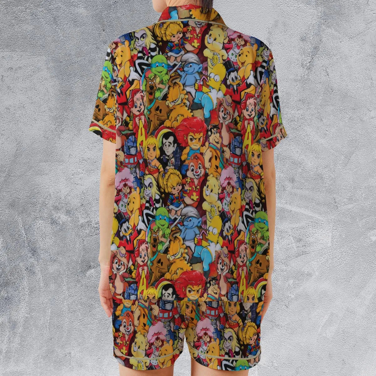 Old Cartoon Characters Satin Short-Sleeve Pajamas Set