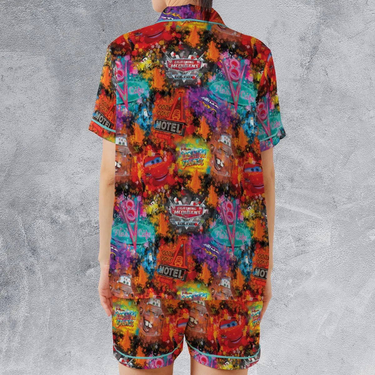 Neon Radiator Spring Cars Satin Short-Sleeve Pajamas Set