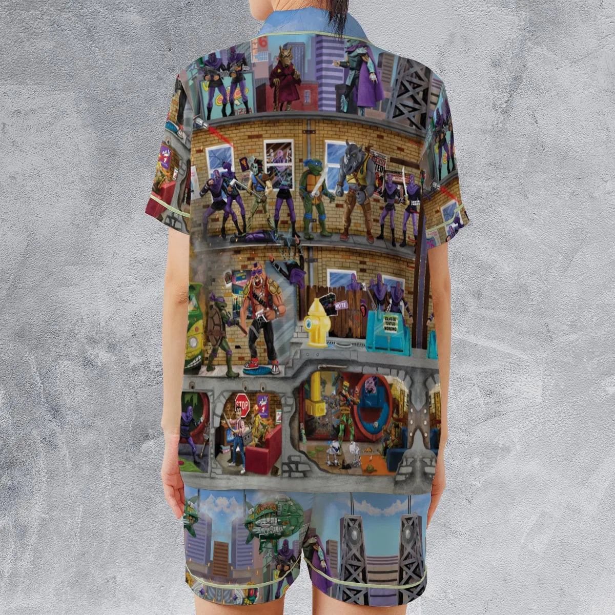 80’s Turtle Power Satin Short-Sleeve Pajamas Set