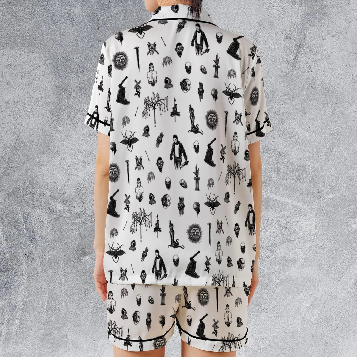 Nosferatu Pattern Satin Short-Sleeve Pajamas Set