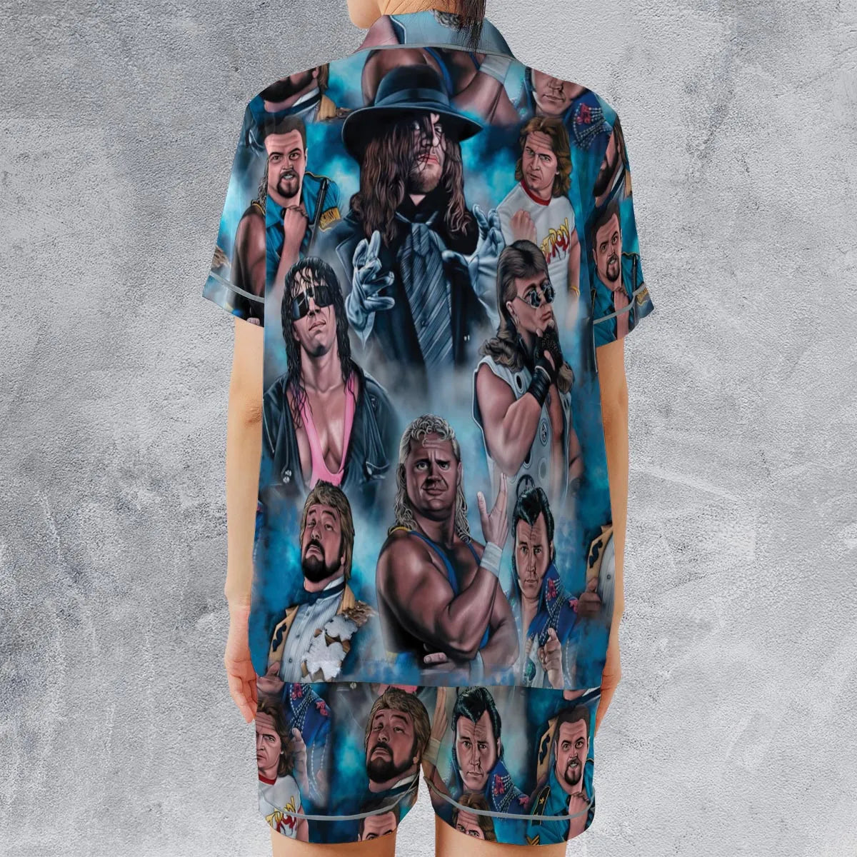 90s Wrestlers Satin Short-Sleeve Pajamas Set