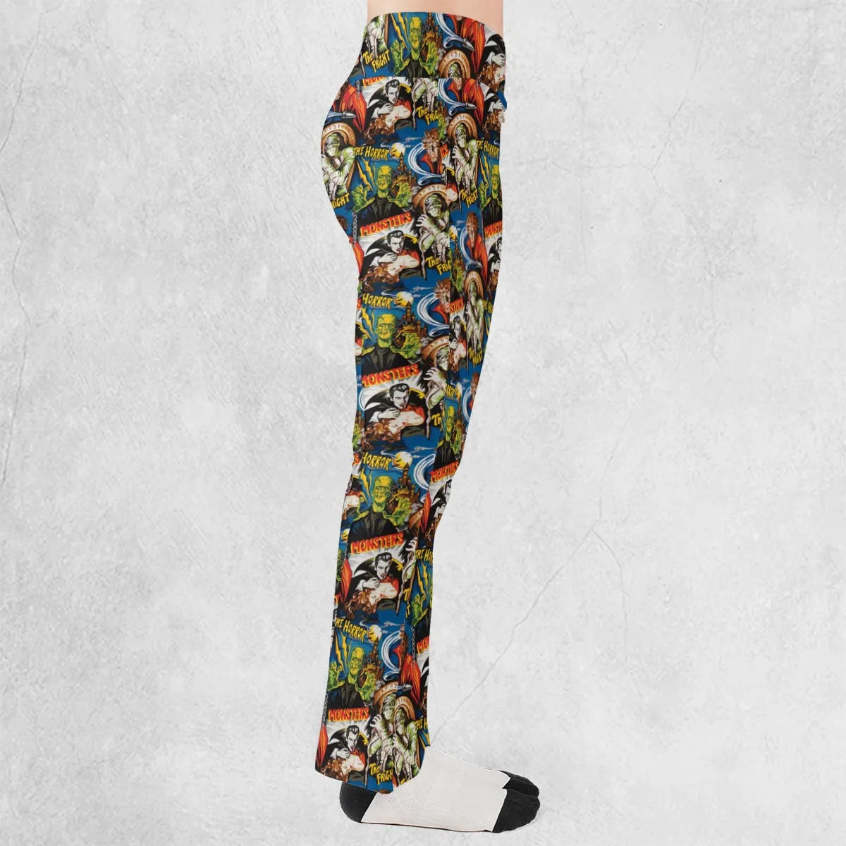 The Horror The Fright Dracula Frankenstein The Wolfman Monster Universal Pattern Flare Leggings
