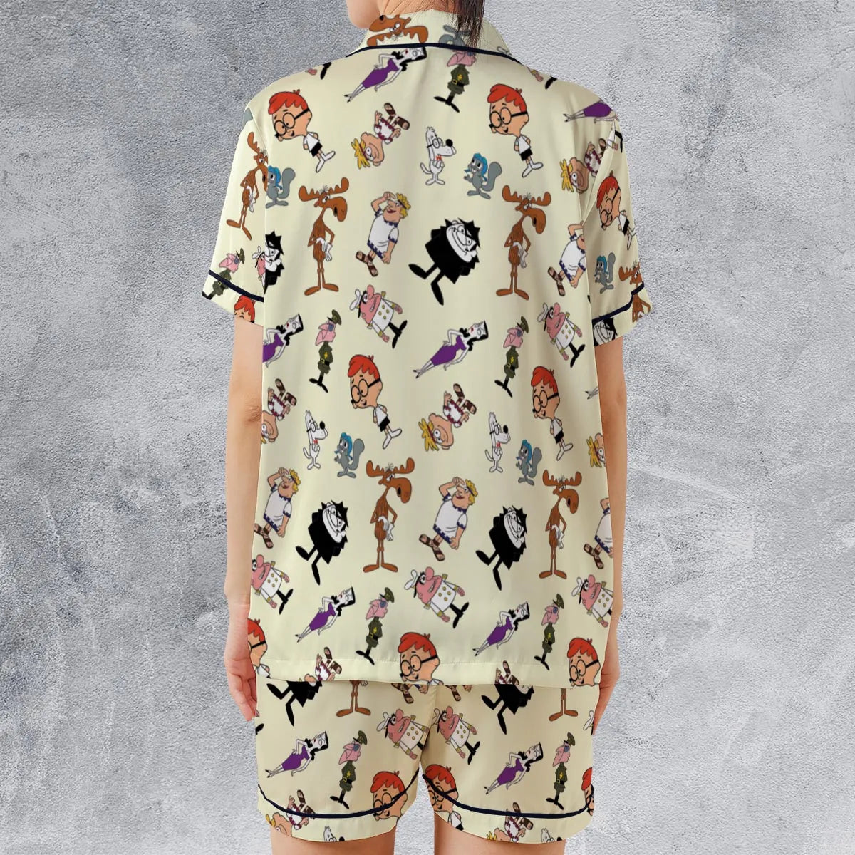 60s The Adventures Of Rocky And Bullwinkle and Friends Satin Short-Sleeve Pajamas Set