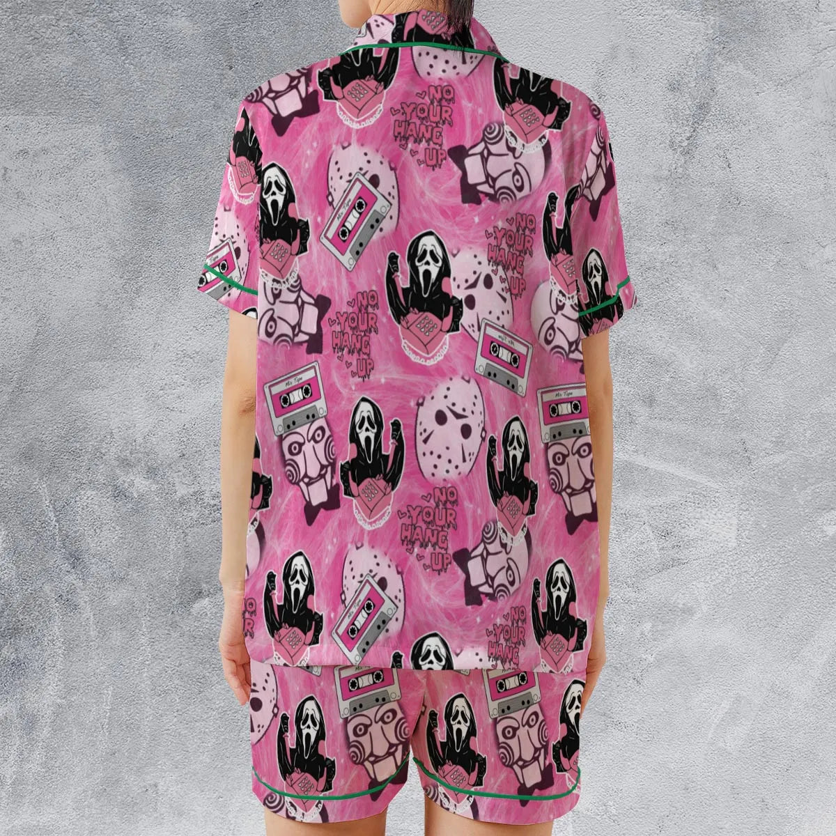 No Your Hang Up Mix Tape Satin Short-Sleeve Pajamas Set