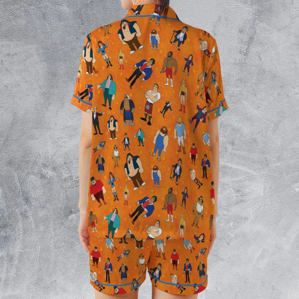 80s Hulk Rock 'n' Wrestling Characters Satin Short-Sleeve Pajamas Set
