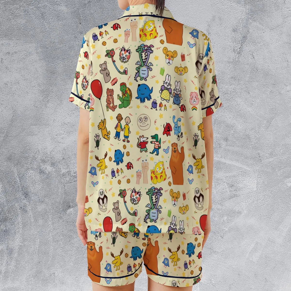 Nostalgia Train Satin Short-Sleeve Pajamas Set