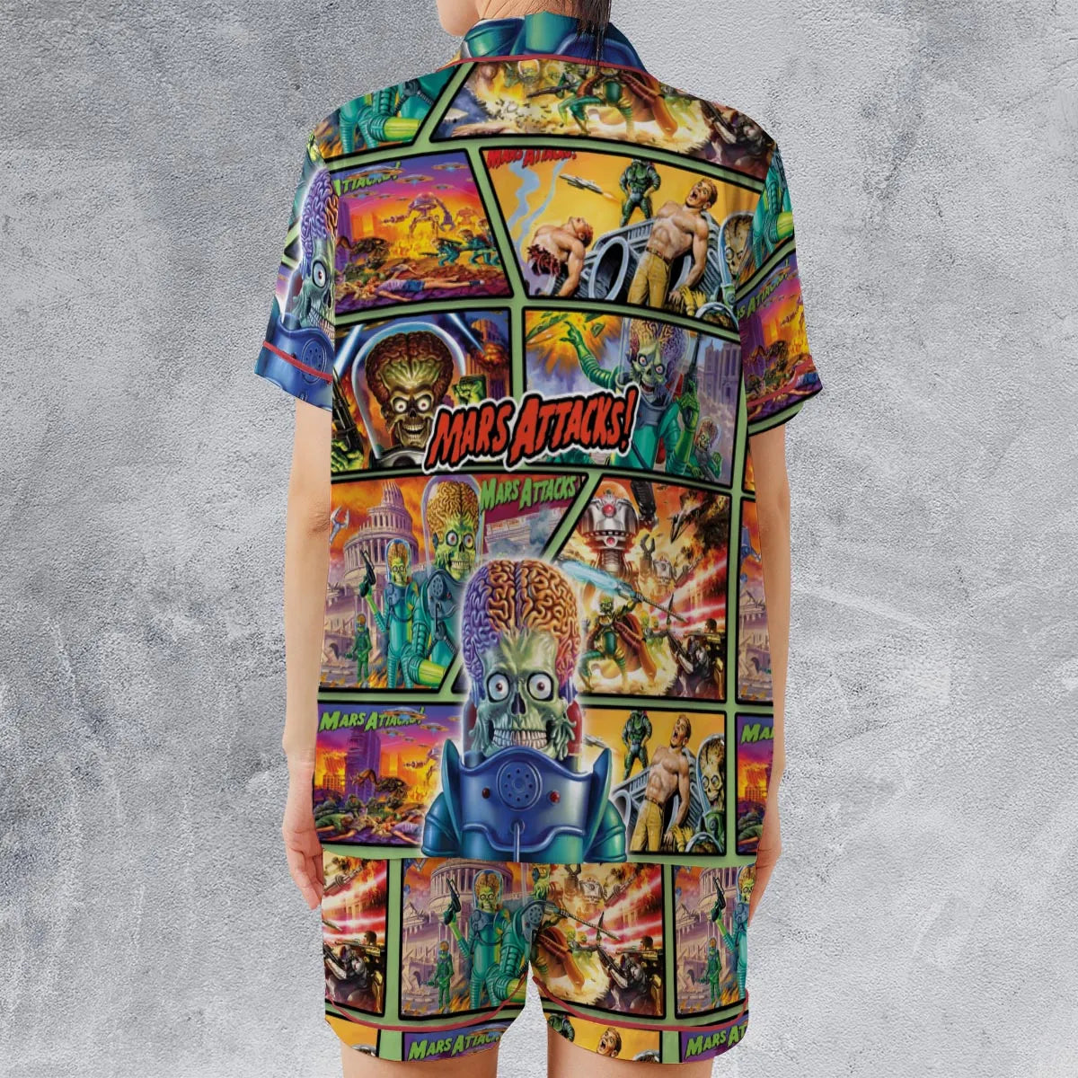 Ack! Ack! Ack! Mars Attacks Satin Short-Sleeve Pajamas Set