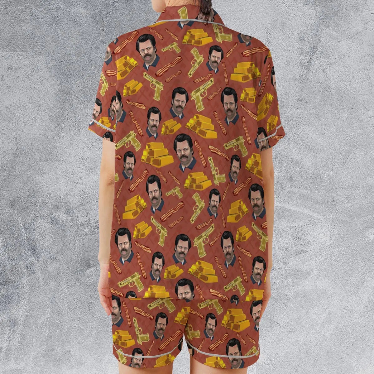 A Swan Song Parks and Recreation Satin Short-Sleeve Pajamas Set
