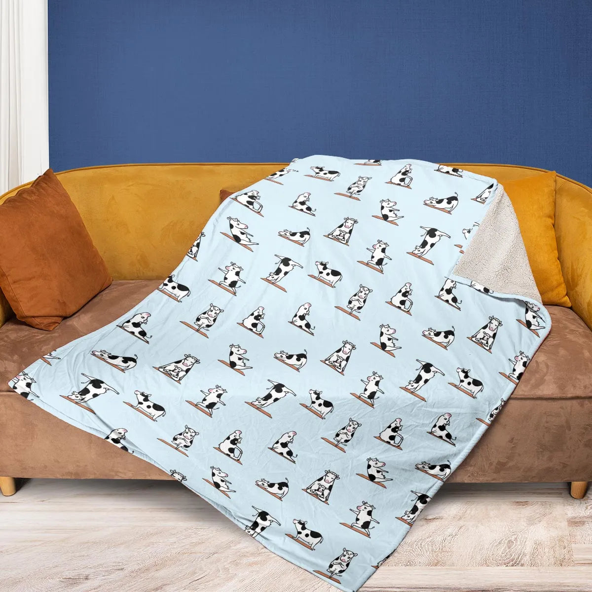 Moo Yoga Pattern Fleece Blanket