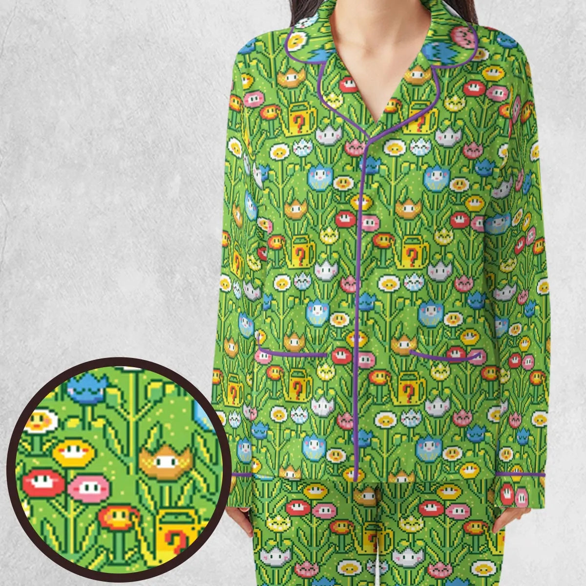 8bit Flower Garden Super Mario Pattern Pajamas Set