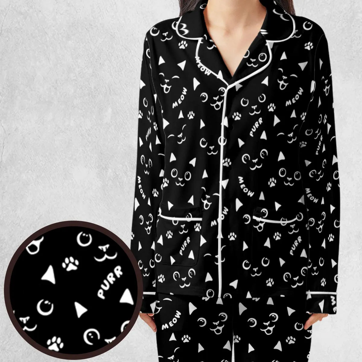Black Cats Pattern Pajamas Set