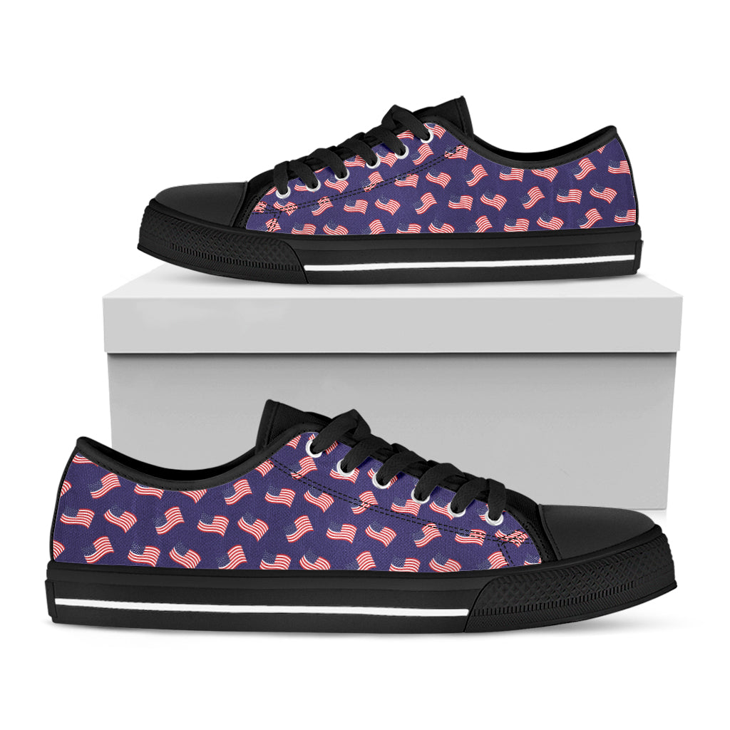 4th of July American Flag Pattern Print Black Low Top Sneakers