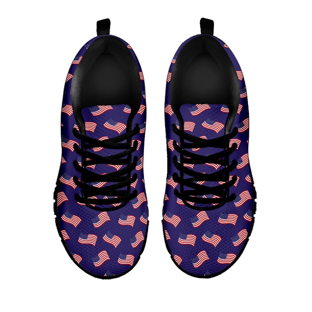4th of July American Flag Pattern Print Black Running Shoes