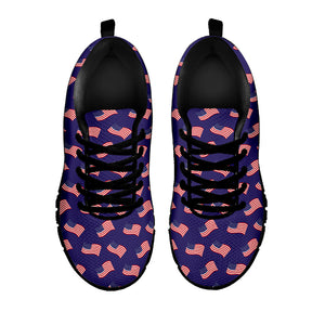 4th of July American Flag Pattern Print Black Running Shoes