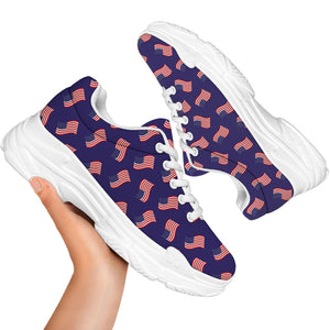 4th of July American Flag Pattern Print White Chunky Shoes