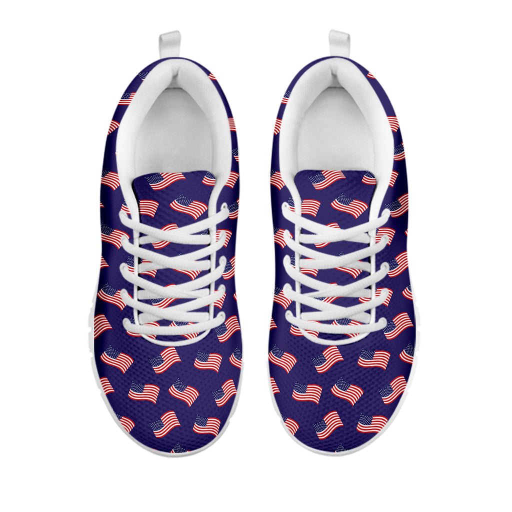 4th of July American Flag Pattern Print White Running Shoes