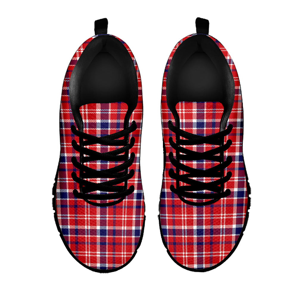 4th of July American Plaid Print Black Running Shoes