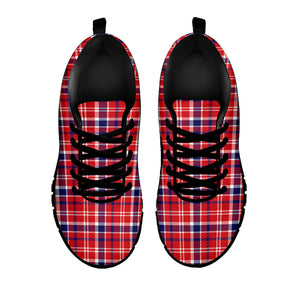 4th of July American Plaid Print Black Running Shoes