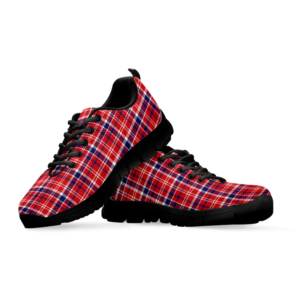 4th of July American Plaid Print Black Running Shoes