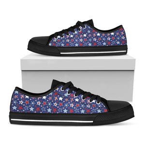 4th of July American Star Pattern Print Black Low Top Sneakers