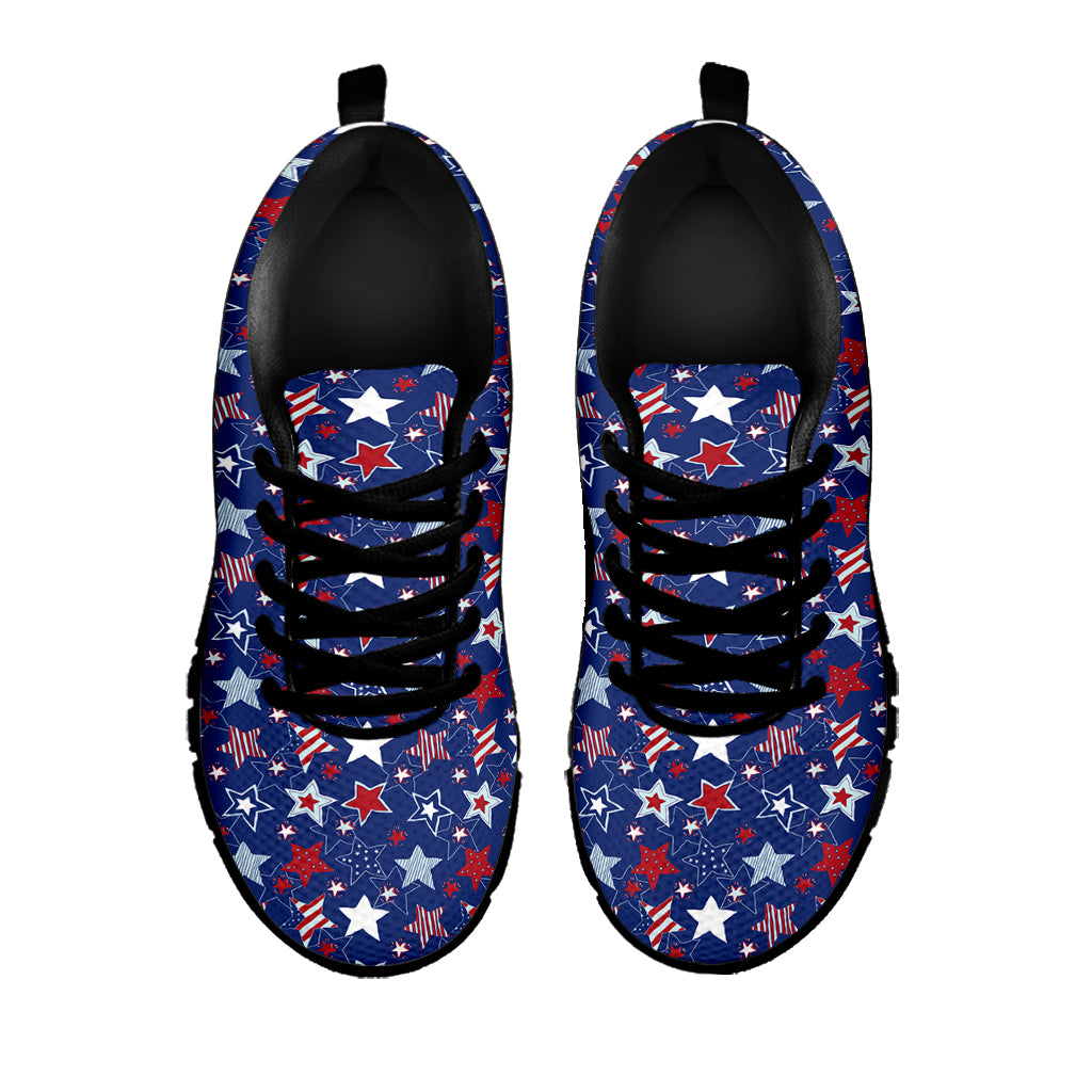 4th of July American Star Pattern Print Black Running Shoes