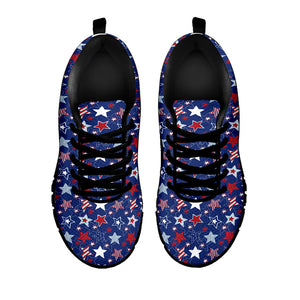 4th of July American Star Pattern Print Black Running Shoes