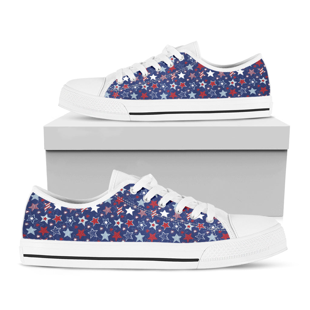 4th of July American Star Pattern Print White Low Top Sneakers