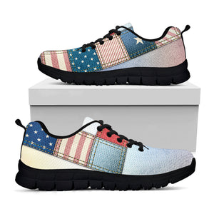 4th of July USA Denim Patchwork Print Black Running Shoes