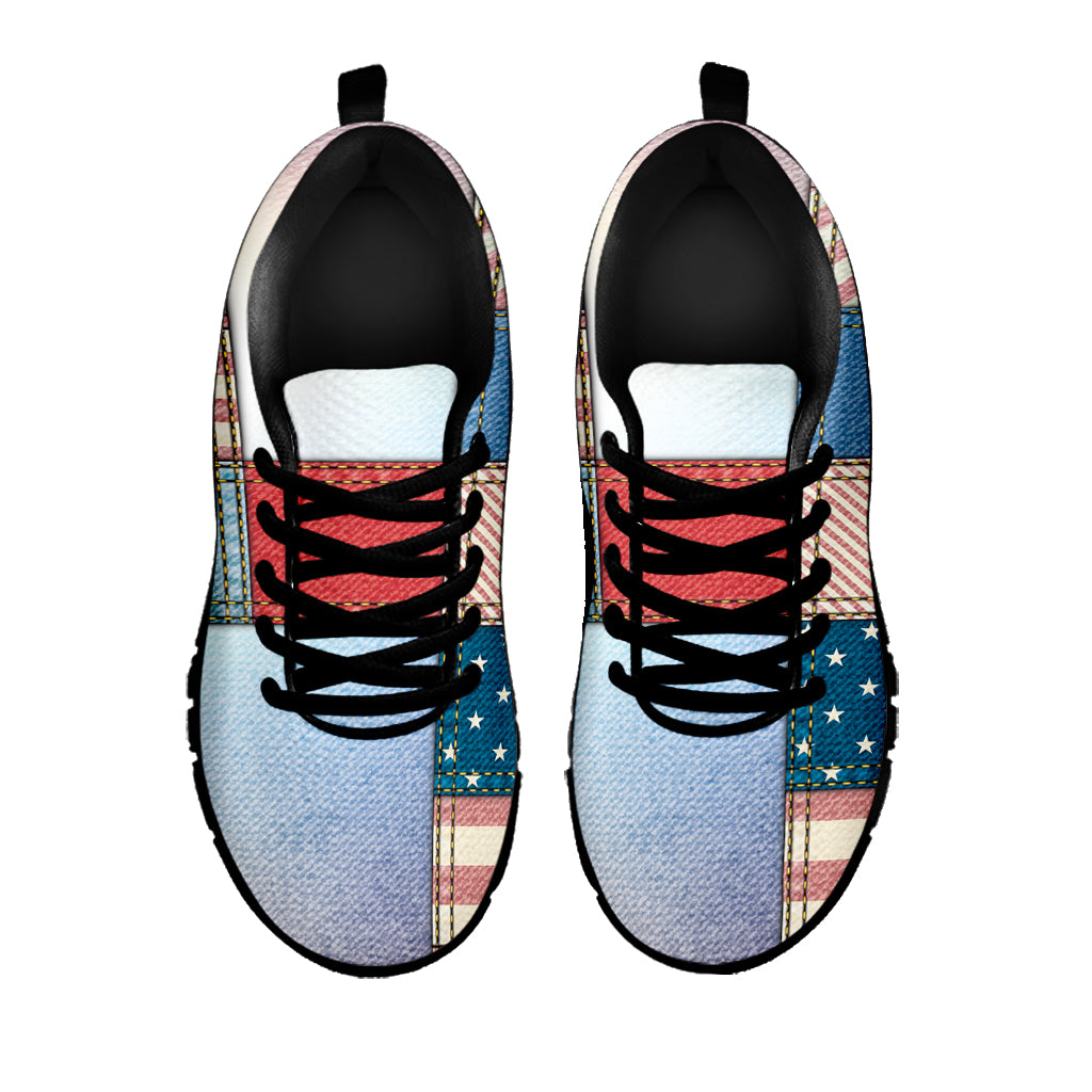 4th of July USA Denim Patchwork Print Black Running Shoes