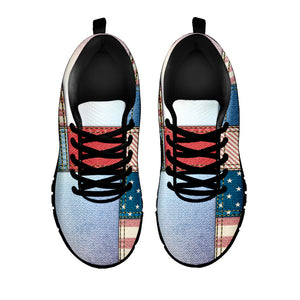4th of July USA Denim Patchwork Print Black Running Shoes