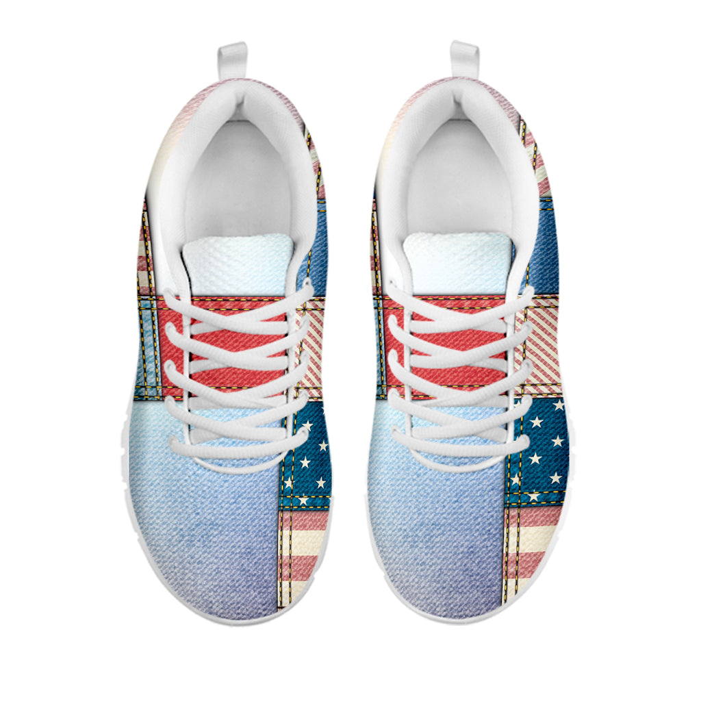 4th of July USA Denim Patchwork Print White Running Shoes