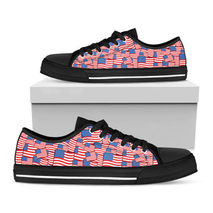 4th of July USA Flag Pattern Print Black Low Top Sneakers