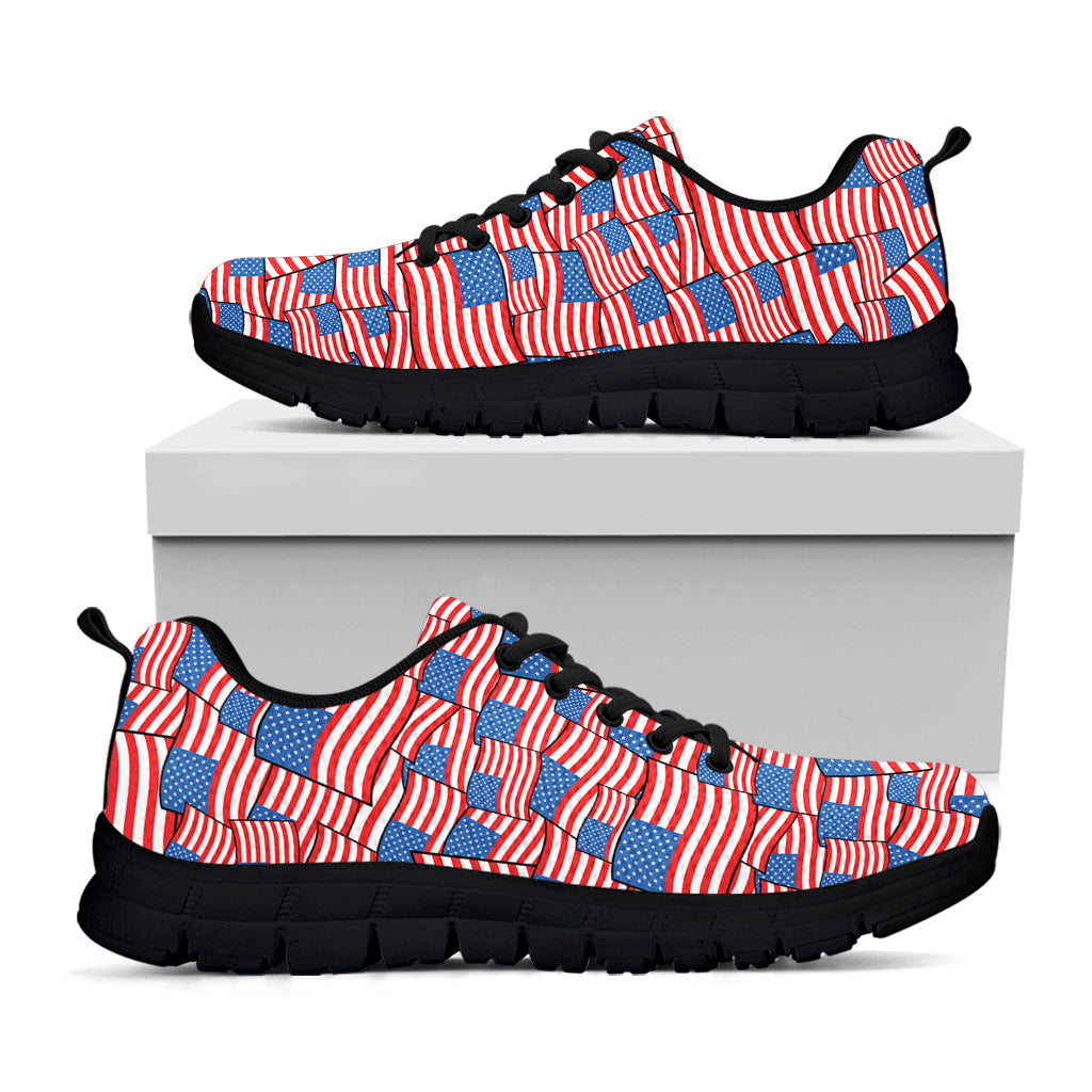 4th of July USA Flag Pattern Print Black Running Shoes