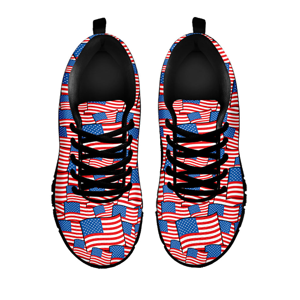 4th of July USA Flag Pattern Print Black Running Shoes
