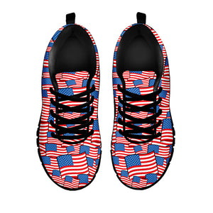 4th of July USA Flag Pattern Print Black Running Shoes