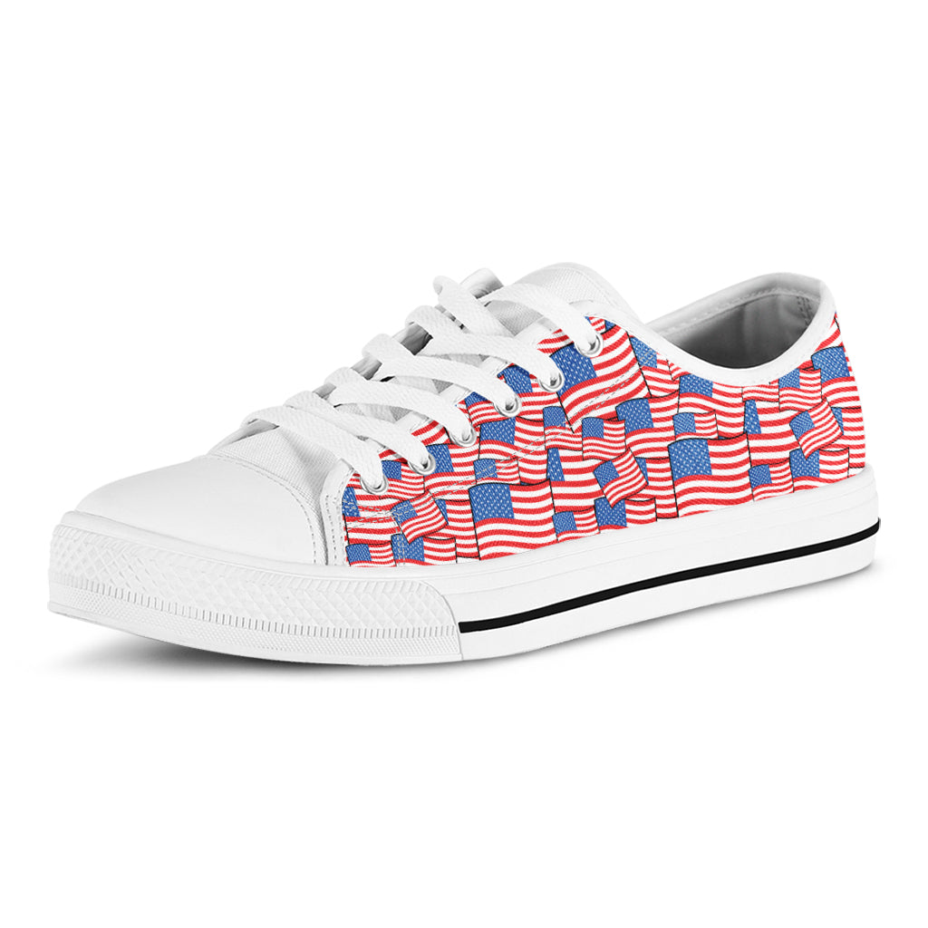 4th of July USA Flag Pattern Print White Low Top Sneakers