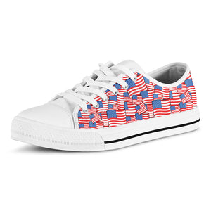 4th of July USA Flag Pattern Print White Low Top Sneakers