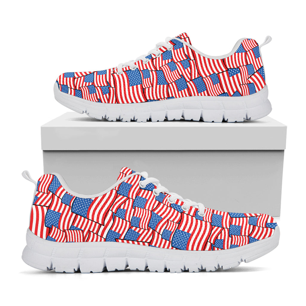 4th of July USA Flag Pattern Print White Running Shoes